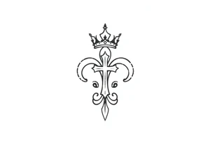 a flor de lis with a crown and a cross inside the flor de lis tattoo idea