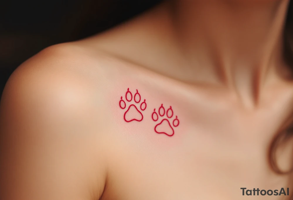 Two delicate paw outlined in pink, placed near the heart or wrist, elegant and minimal. tattoo idea