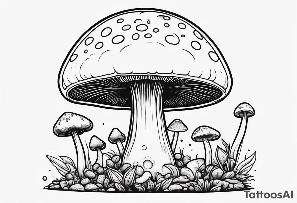 Alien,  mushroom, cartoon style tattoo idea