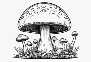 Alien,  mushroom, cartoon style tattoo idea