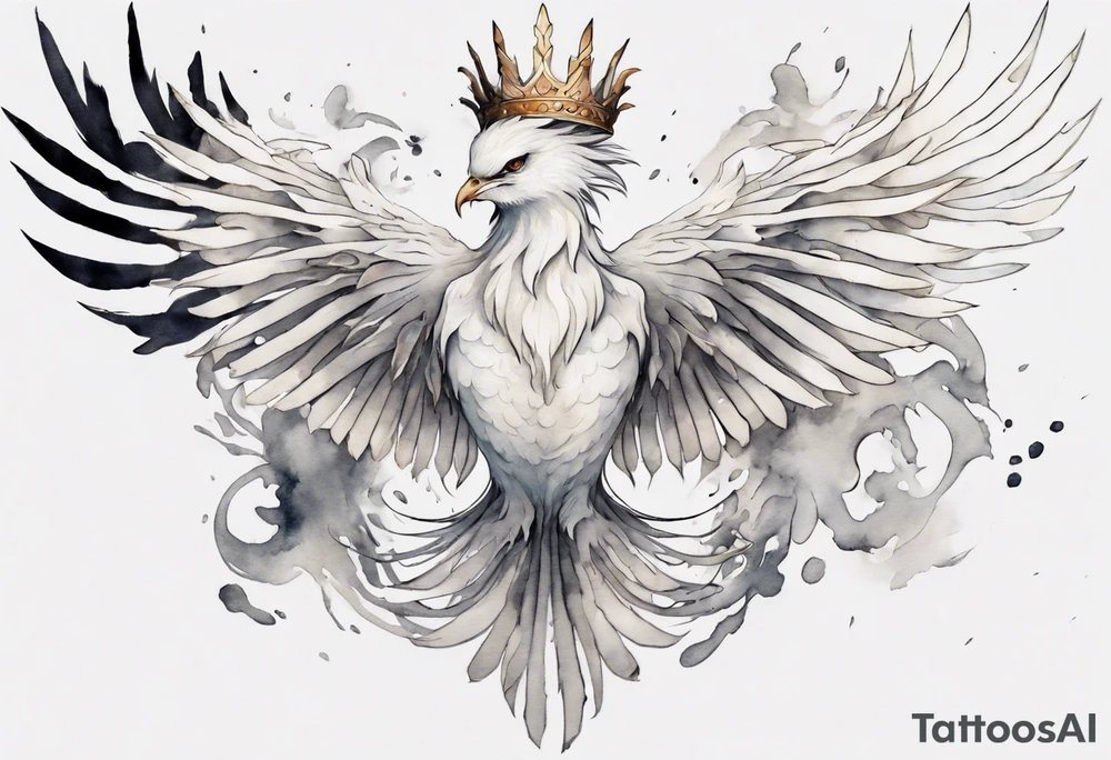 a white phoenix with an iron crown tattoo idea