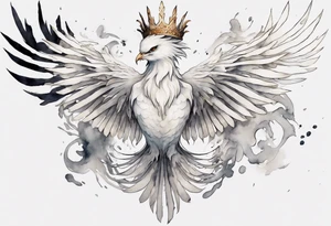 a white phoenix with an iron crown tattoo idea