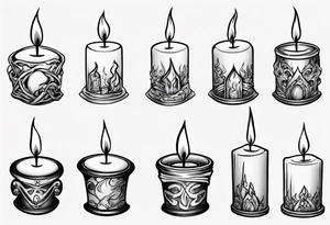 Burning candle in finger loop holder tattoo idea