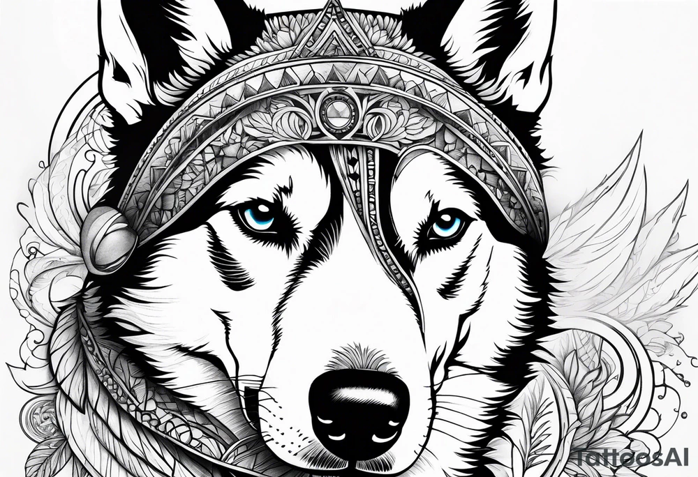 serious looking Siberian Husky tattoo idea