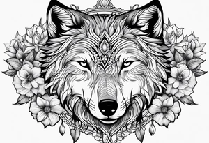 Wolf with flowers tattoo idea