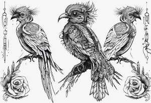 Cyberpunk Guatemalan Quetzal bird with Neurons tattoo idea