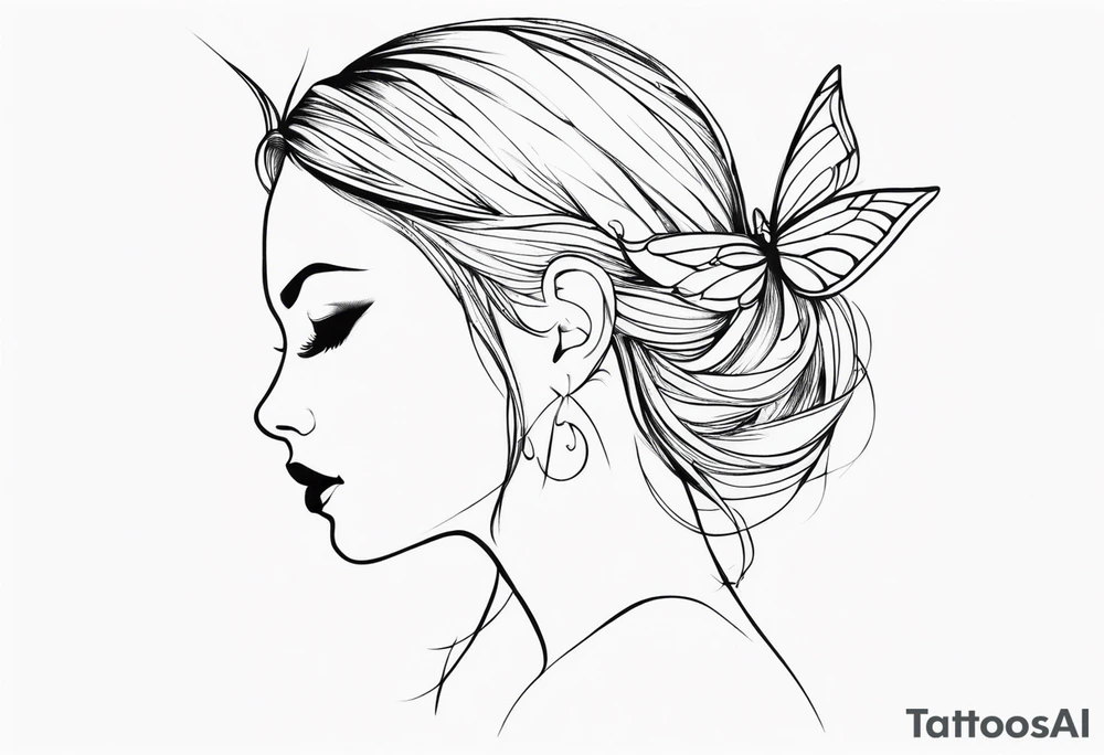 Minimal Fairy profile line tattoo idea