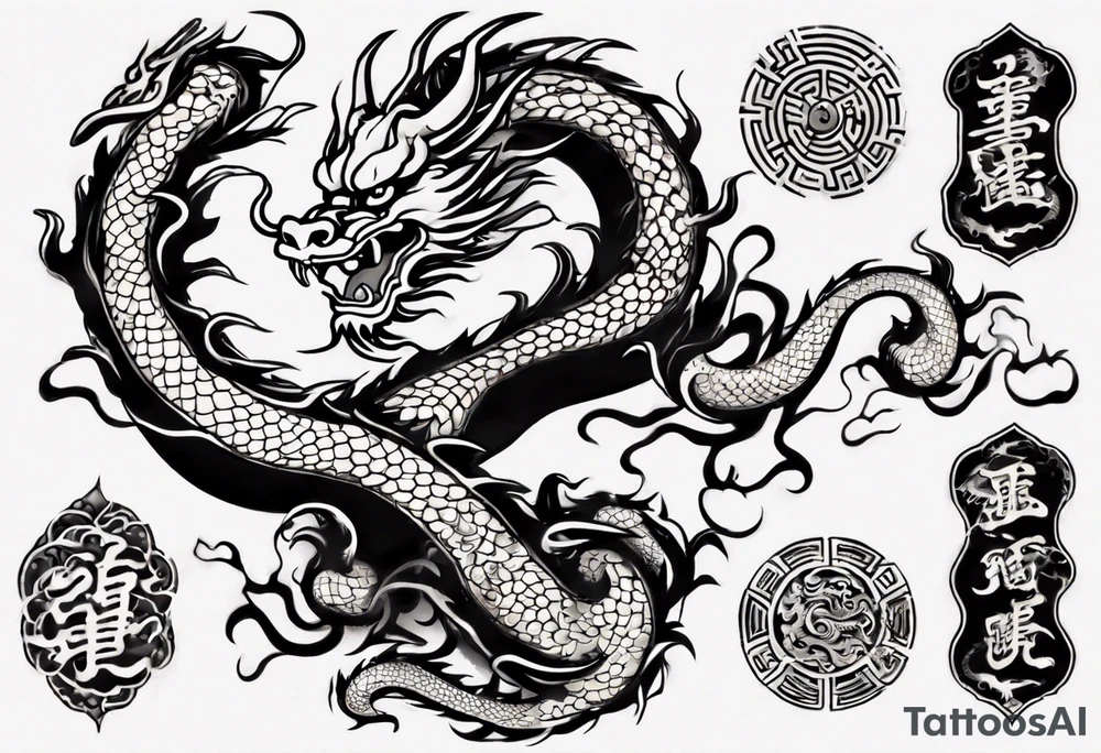 long chinese dragon with scales tattoo idea