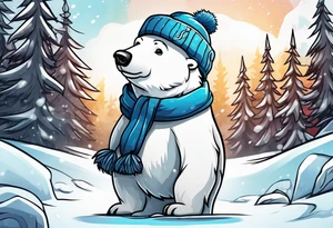 Polar bear standing up wearing a winter hat and snow goggles tattoo idea