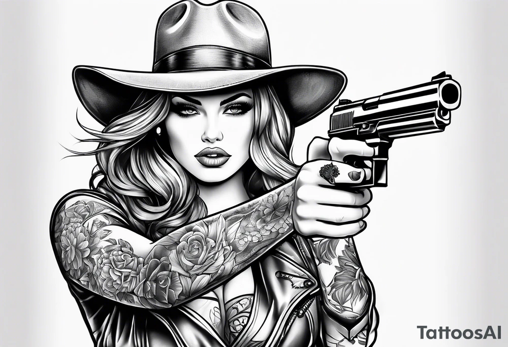 woman with a gun tattoo idea