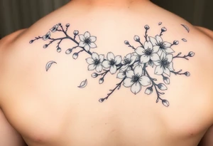 delicate cherry blossoms swirling in spring breeze with petals tattoo idea