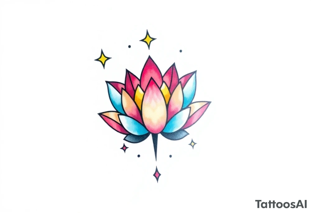 small colorful celestial with lotus flower tattoo idea