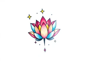 small colorful celestial with lotus flower tattoo idea