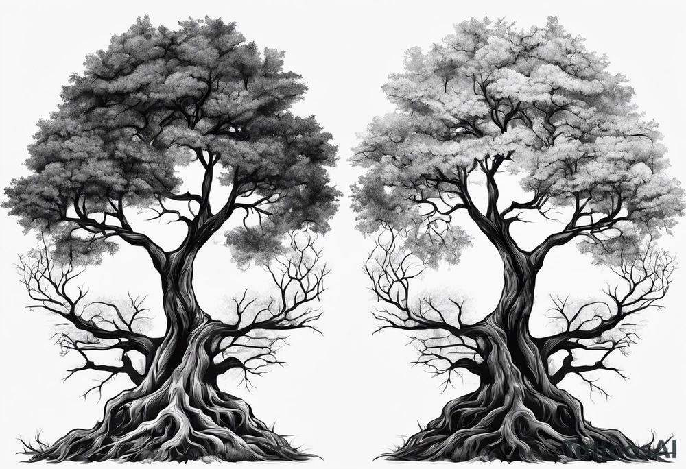 3 Forest trees growing out of the same root tattoo idea