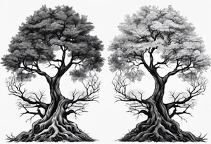 3 Forest trees growing out of the same root tattoo idea