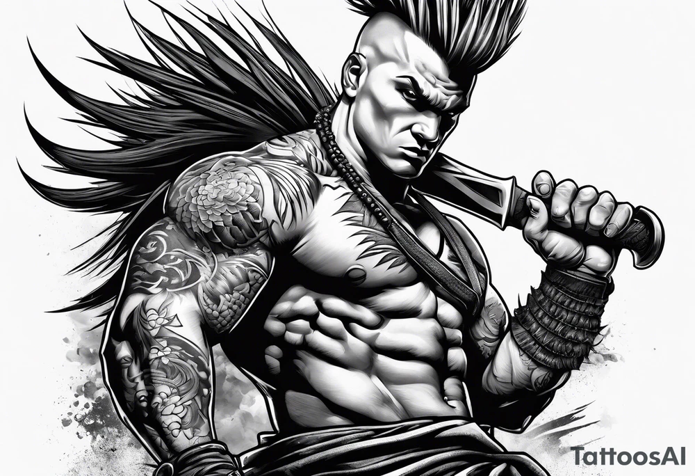 a mad mohawk axeman trying to attack you tattoo idea