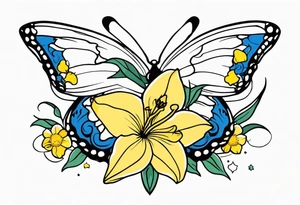 Butterfly and star and daffodils and morning glory tattoo idea