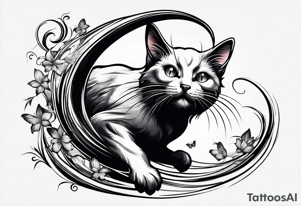 black cat chasing white mouse tattoo idea