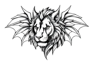 Female Lioness dragon face angel wings tattoo idea