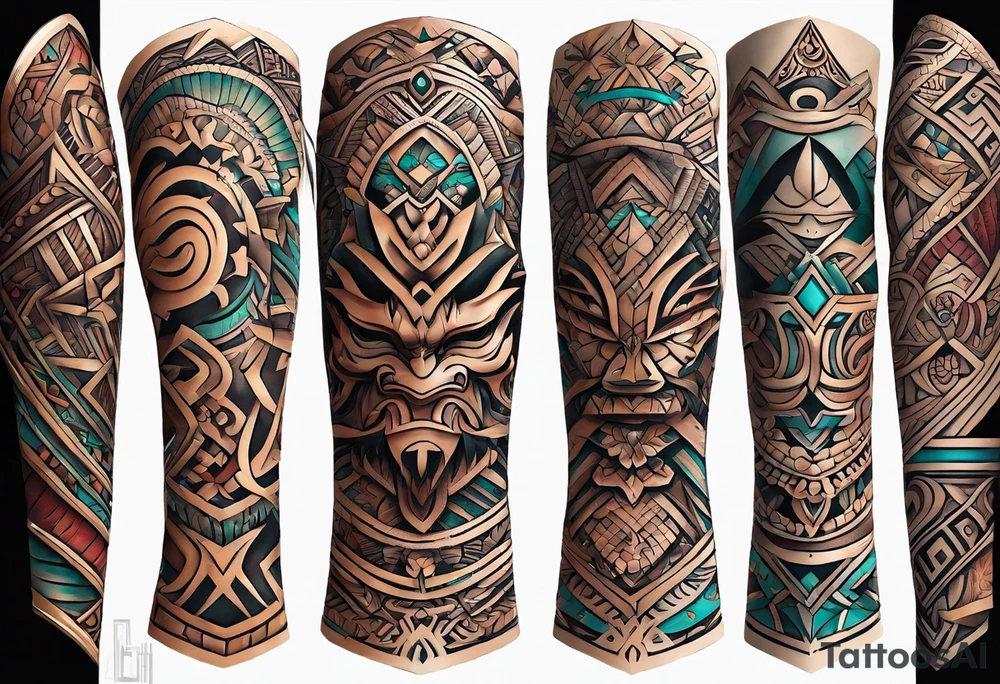 we create a brutal tattoo for the whole arm in the style of Polynesia tattoo idea