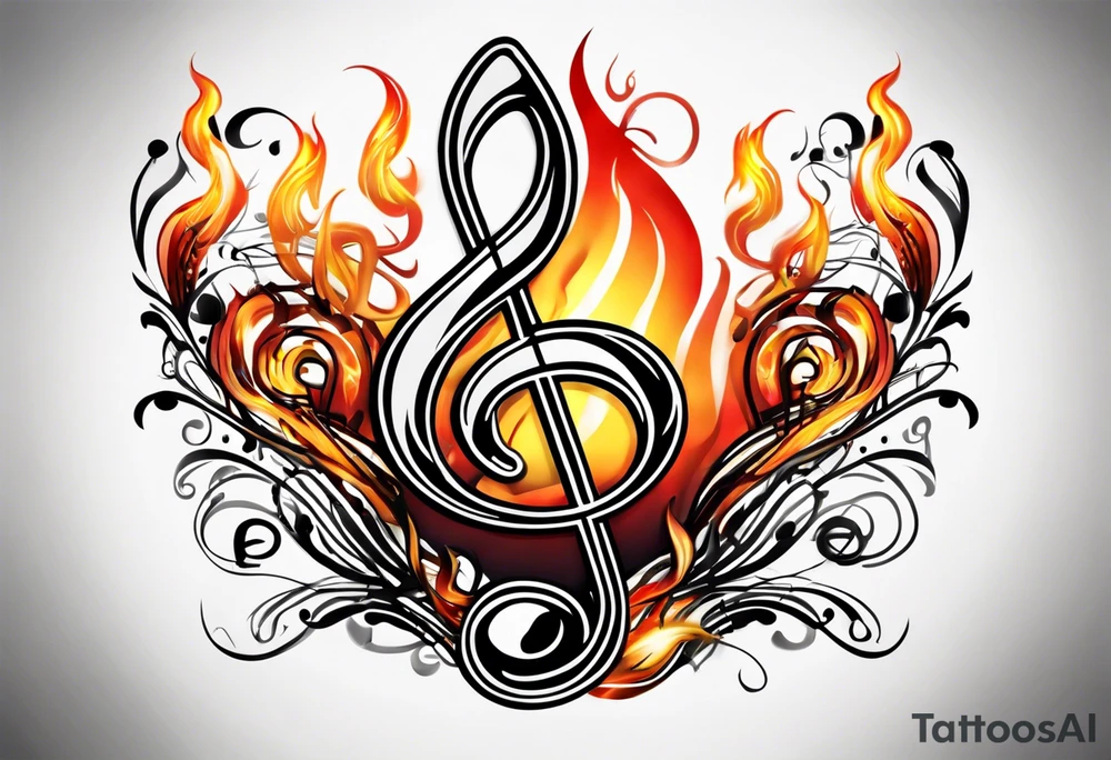 Musical notes on fire tattoo idea
