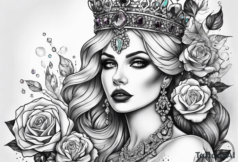 Fancy queen zombie diamonds and gemstones full sleeve tattoo idea