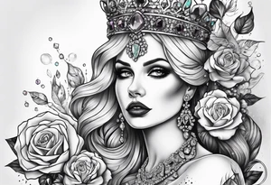 Fancy queen zombie diamonds and gemstones full sleeve tattoo idea