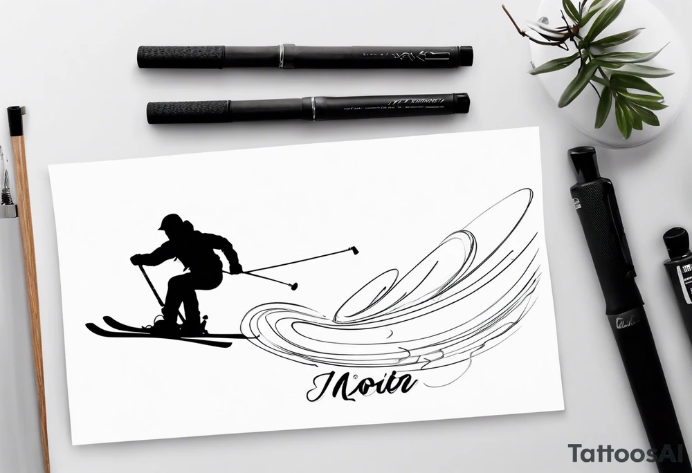 Skier in motion, single line tattoo idea