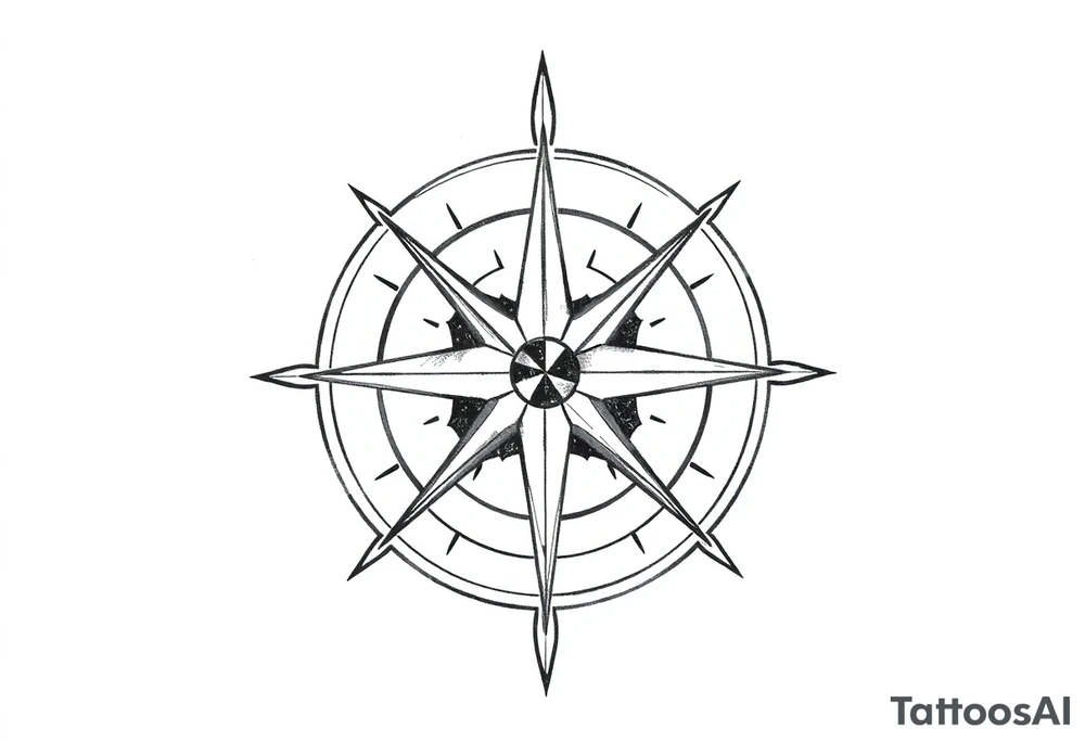Simple Double layered compass rose tattoo idea