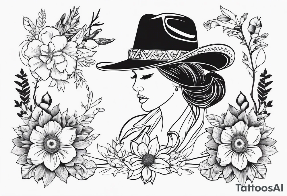 floral western cowgirl tattoo idea