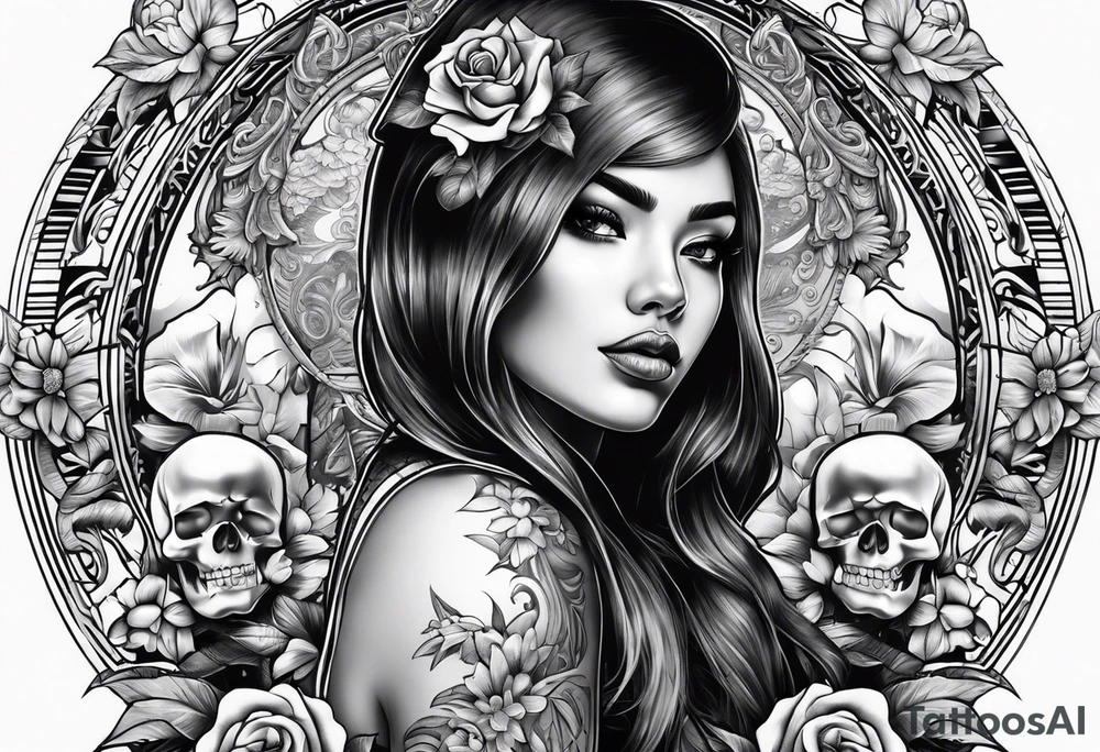 Chicano girl and skull tattoo idea
