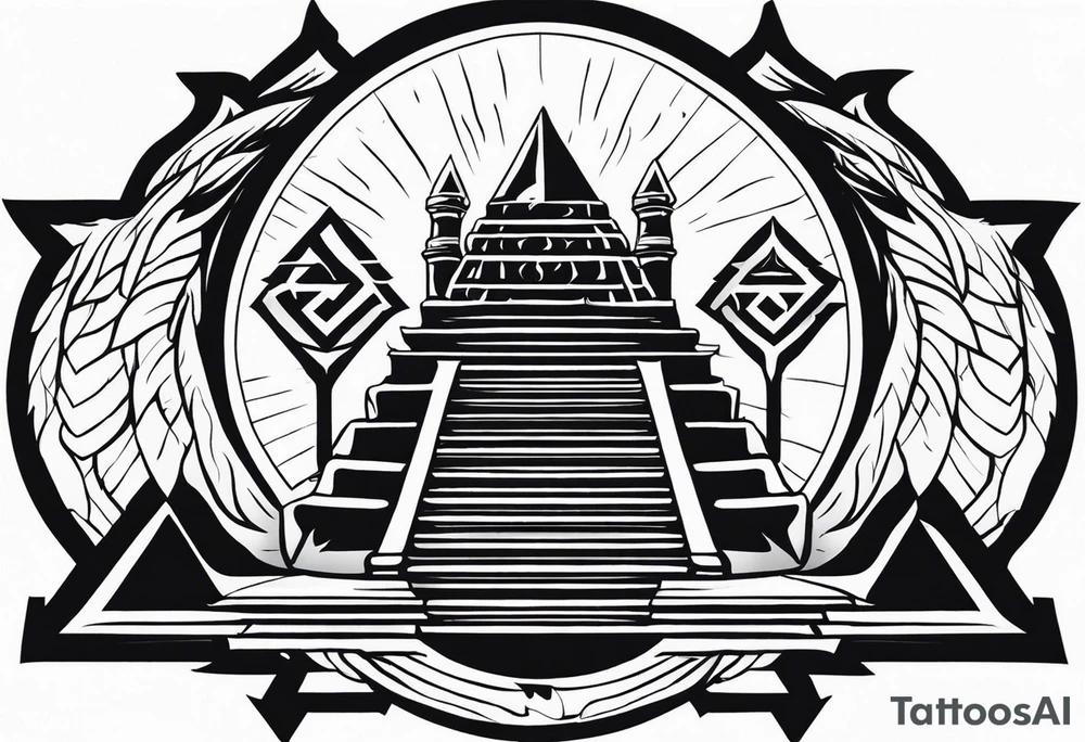 Valhalla  sword shield axe Valknut fog stairs tattoo idea