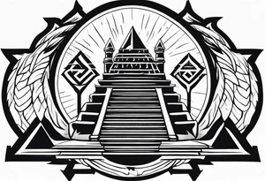 Valhalla  sword shield axe Valknut fog stairs tattoo idea