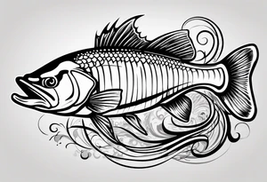 bass fish, its tail turns into a fishing hook tattoo idea