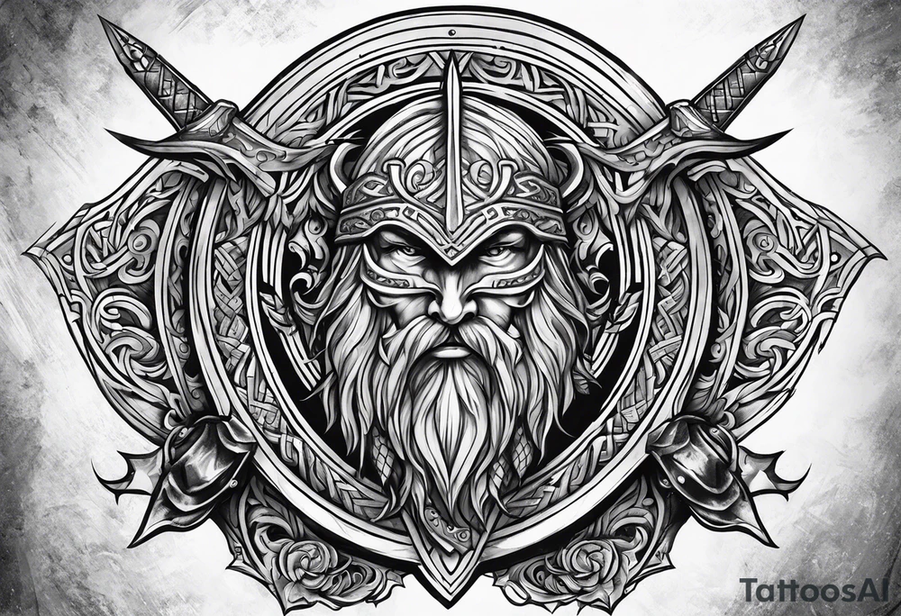 Valhalla sword shield banner tattoo idea