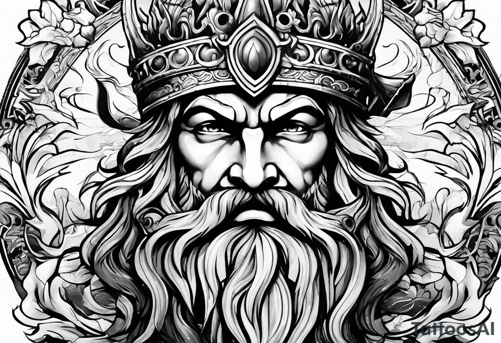 Poseidon head and trident tattoo idea