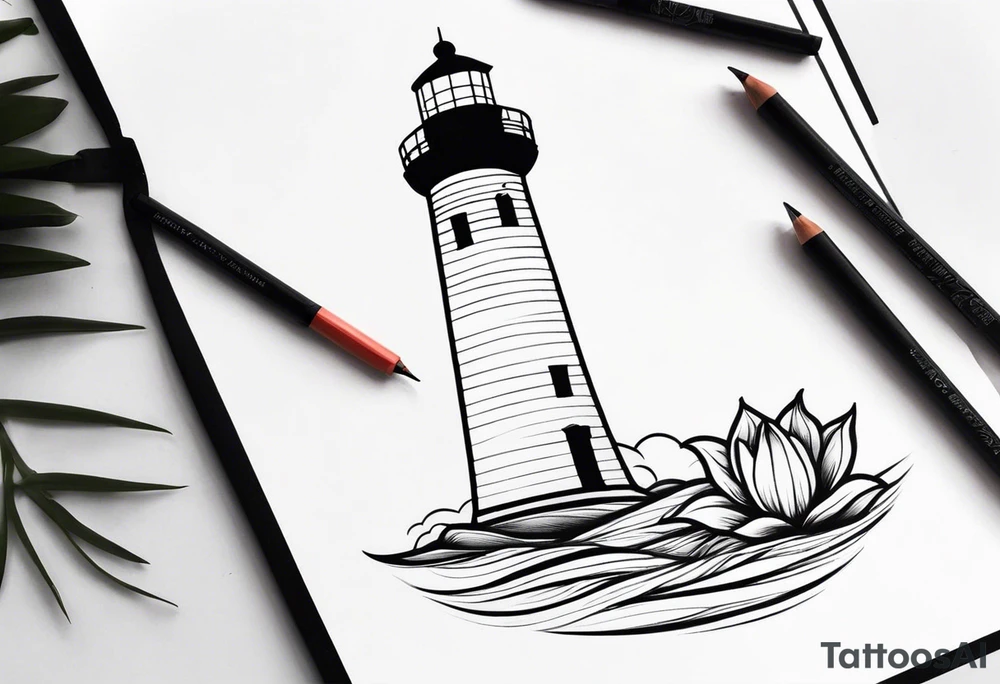 A light house with a contour lily at the bottom tattoo idea