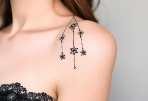 Vintage floral lace and delicate jewelry inspired with draping chains and 5 pointed crystal star charms. tattoo idea