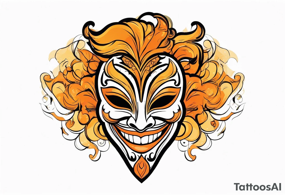 Laughing Male masquerade mask with orange and black smoke tattoo idea