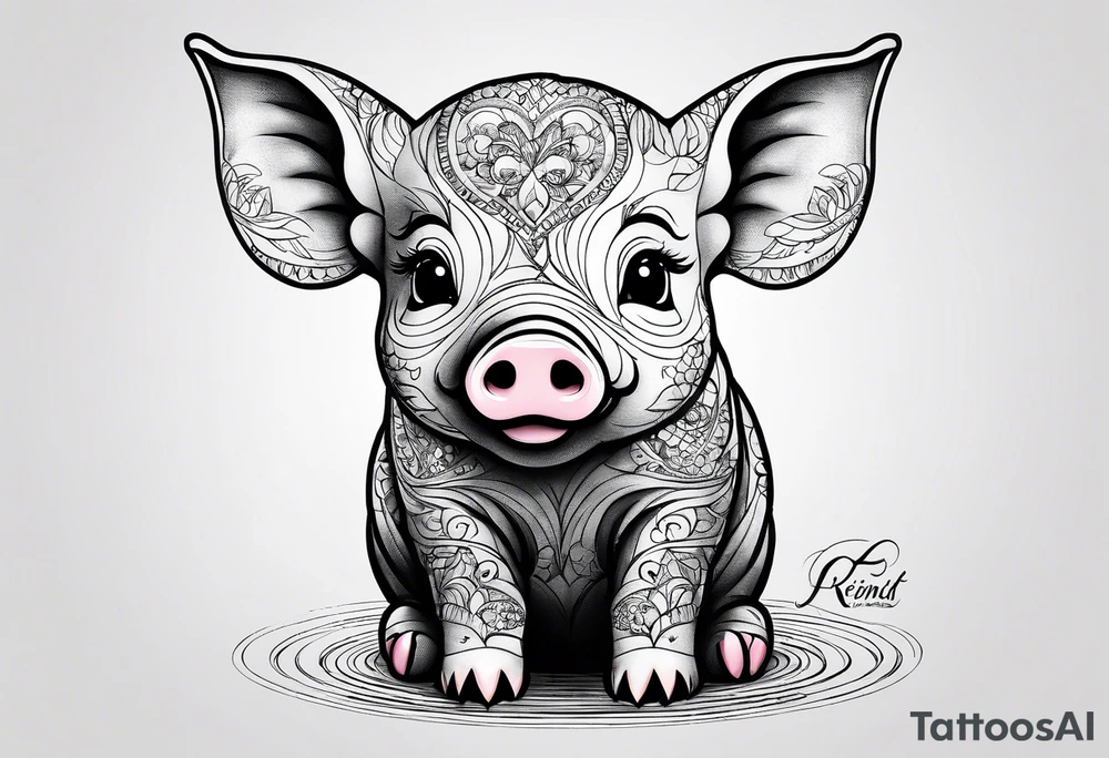 cute piglet.
with text: "friends not food" tattoo idea