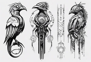 minimalist cyberpunk Quetzal tattoo idea