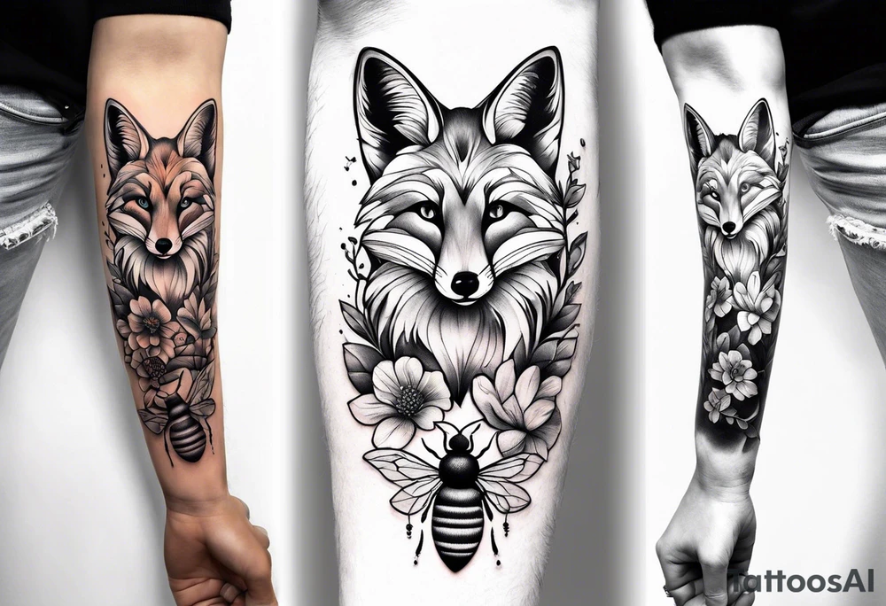 A forearm tattoo of a fox and a honey bee tattoo idea