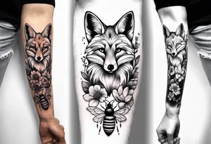 A forearm tattoo of a fox and a honey bee tattoo idea