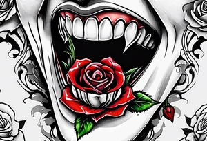 Sexy vampire mouth biting rose tattoo idea