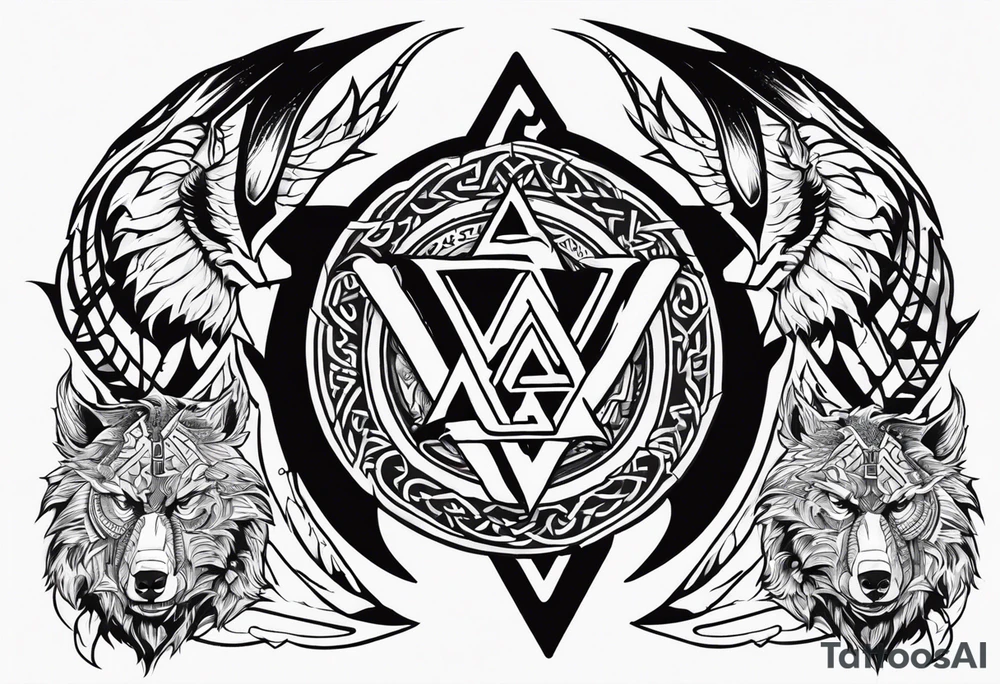 Sword shield dragon Valhalla valknut bear tattoo idea