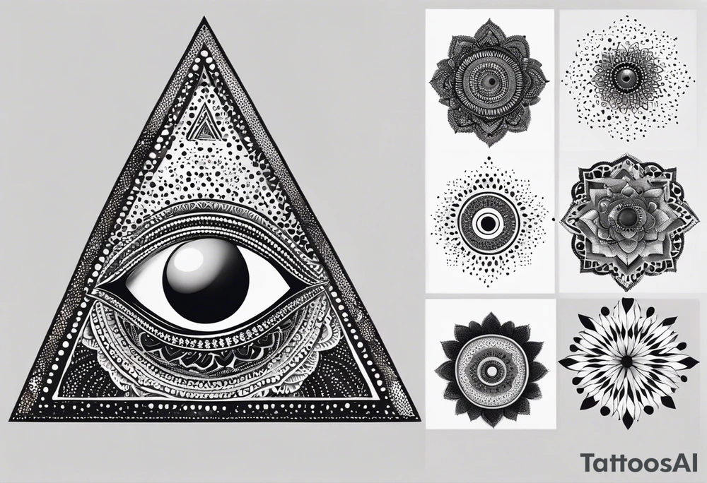 Mandala, eye, detail, triangle tattoo idea