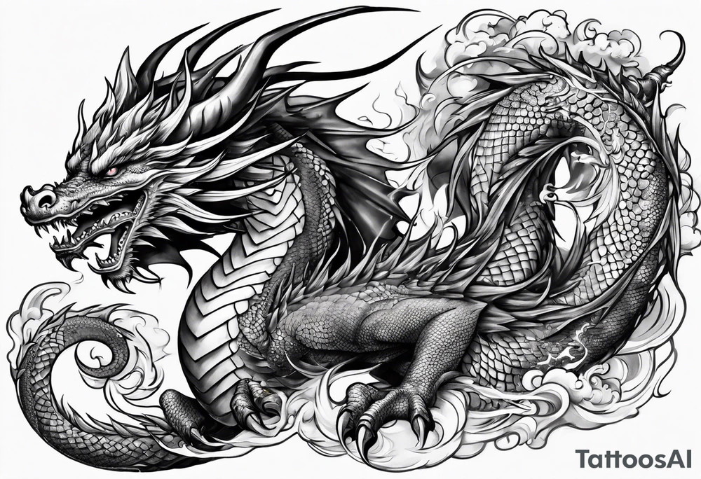 Dragon fire in the backaround tattoo idea