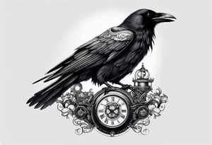 Raven sitting on a clockwork tattoo idea