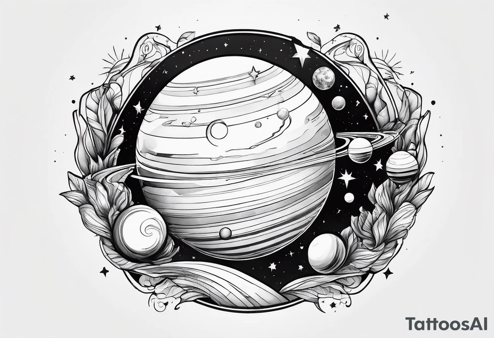 Human hand dangling planets from fingertips tattoo idea
