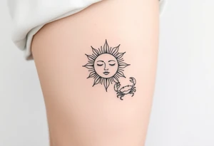 Traditional sun with simple face, Sun, rose and crab tattoo idea